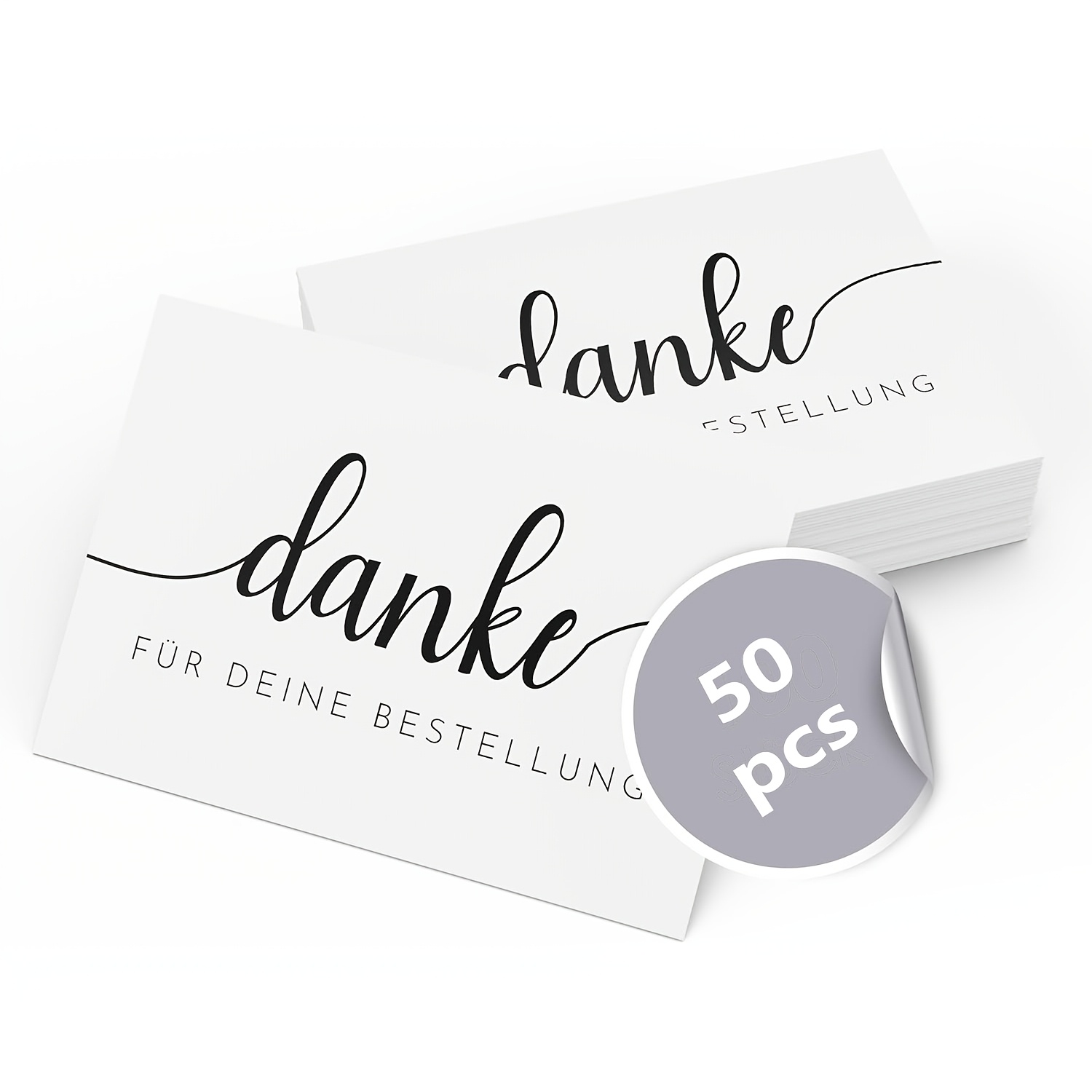 E-shop 50 deutsche Dankeskarten, weiß mit den Maßen 8,5x5,5 cm, ideal für Geschäfte Unternehmen als elegante Dankeskarten für Kunden