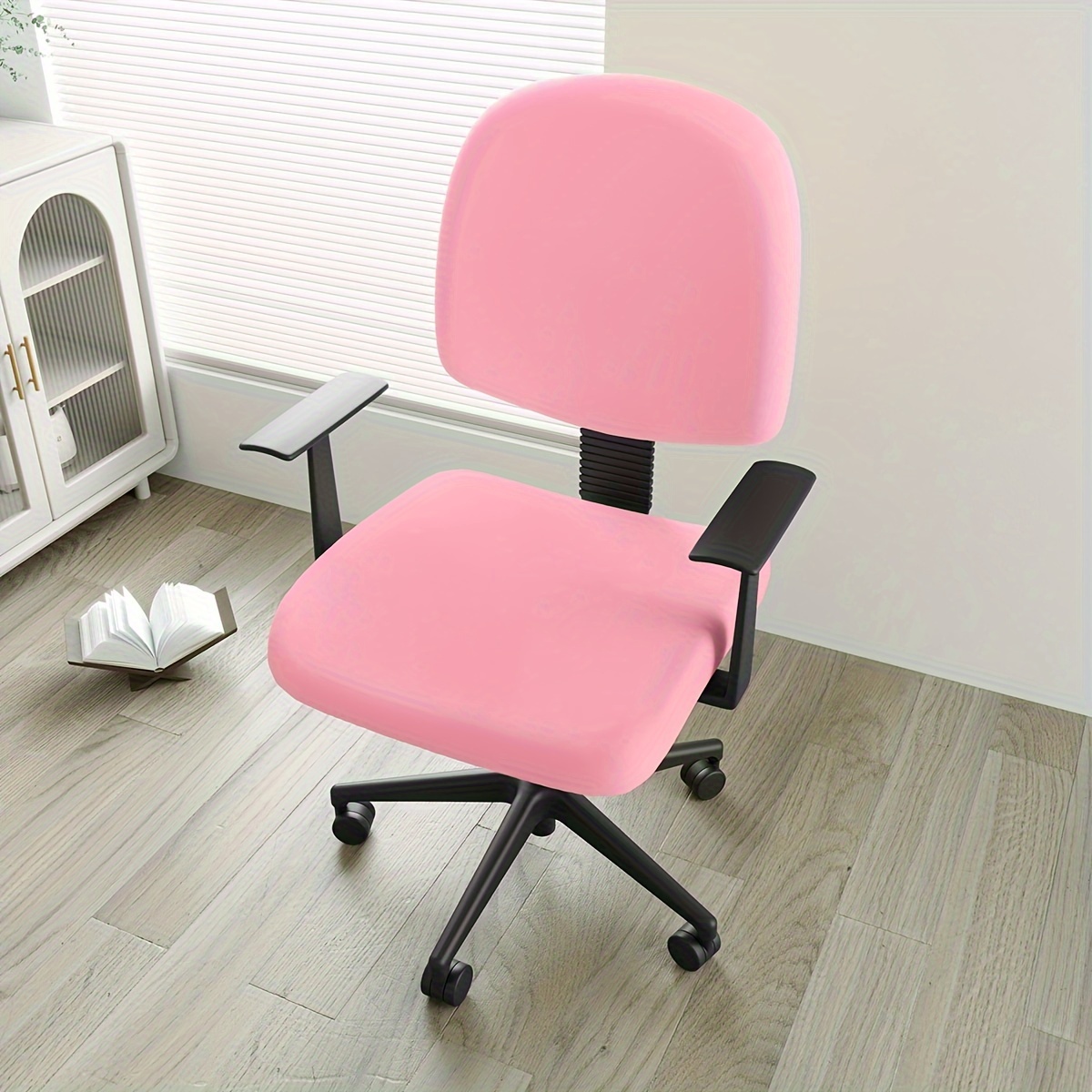 Image of 2pcs Milk Stretch Solid Color Office Chair Covers - Removable, Washable, Elastic Sofa Covers, Perfect For Study, Bar, And Living Room - Protects Furniture From Stains And Wear