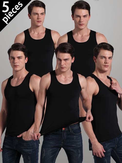 5pcs mens versatile solid tops round neck sleeveless t shirts fit thin athletic base layers wear crossover tank tops for outerwear and inner wear