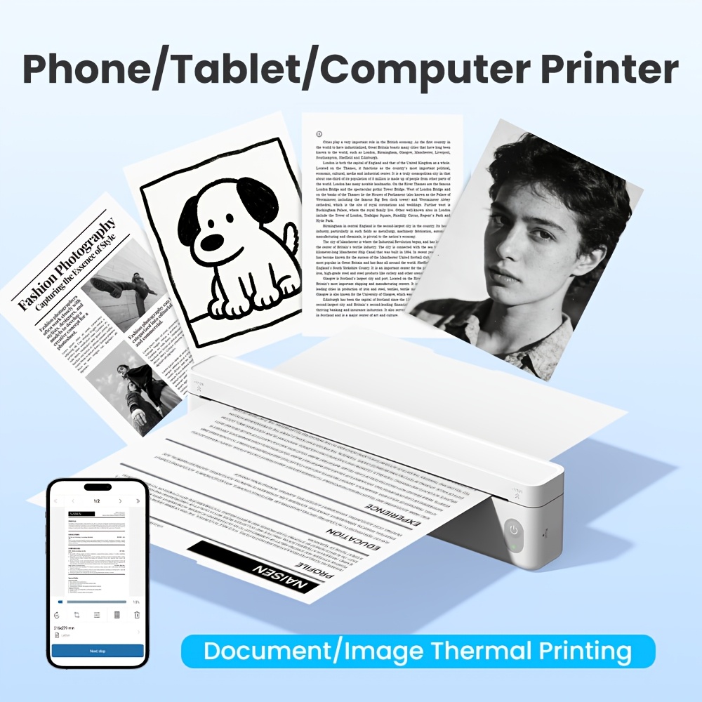 TEMU Portable Wireless Thermal Printer Compatible For Smartphones & Laptops, Wireless Inkless Printer Suitable For Mobile Phones, Tablets,