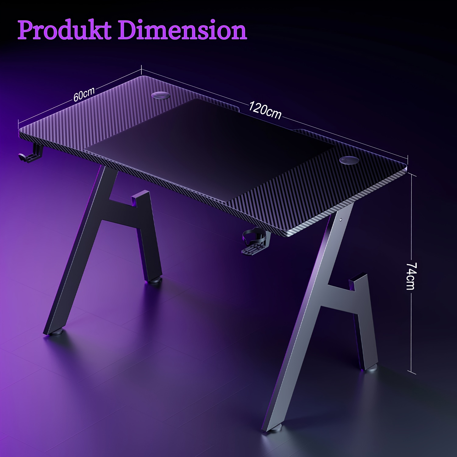 TEMU 80/100 Cm Gaming Desk With Carbon Fibre Surface Large A-shaped Computer Desk, Gaming Table, Ergonomic Pc Workstation, Home Furniture, Desk For ,
