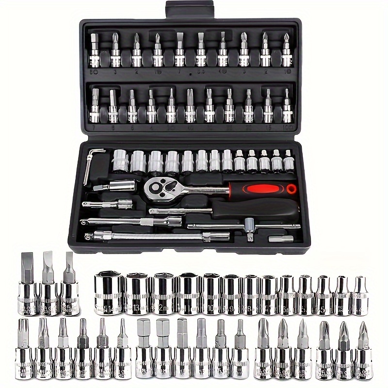 TEMU 23pcs/46pcs/53pcs Tool Kit - Premium Ratchet Torque Wrenchdiverse Screwdriver Set - Ultra-portable, Solution For Car, Bike, &motorcycle Maintenance