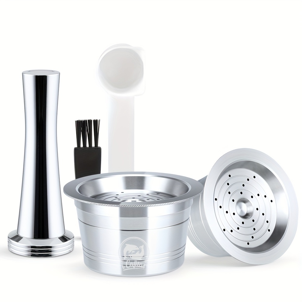 Image of 304 Stainless Steel Reusable Coffee Capsule Pod For Cafissimo Caffitaly Machines 3 Heart Refillable Coffee Capsule Pods With Tamper Spoon Brush Coffee Maker