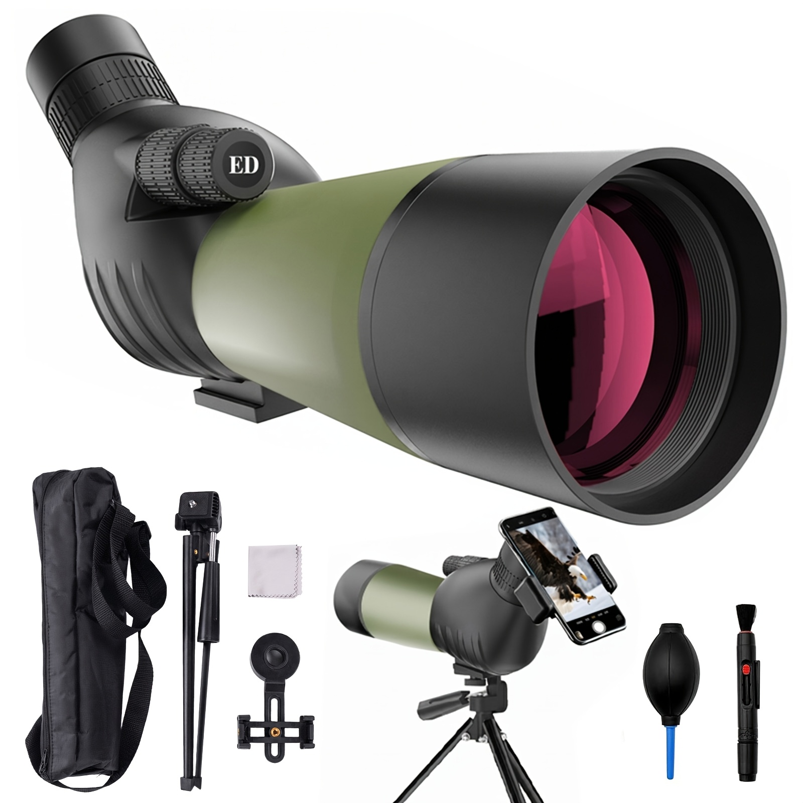 TEMU Telescopio da tiro 25-75X60 con treppiede, adattatore per telefono e kit di pulizia, borsa per il trasporto, telescopio monoculare, telescopi da