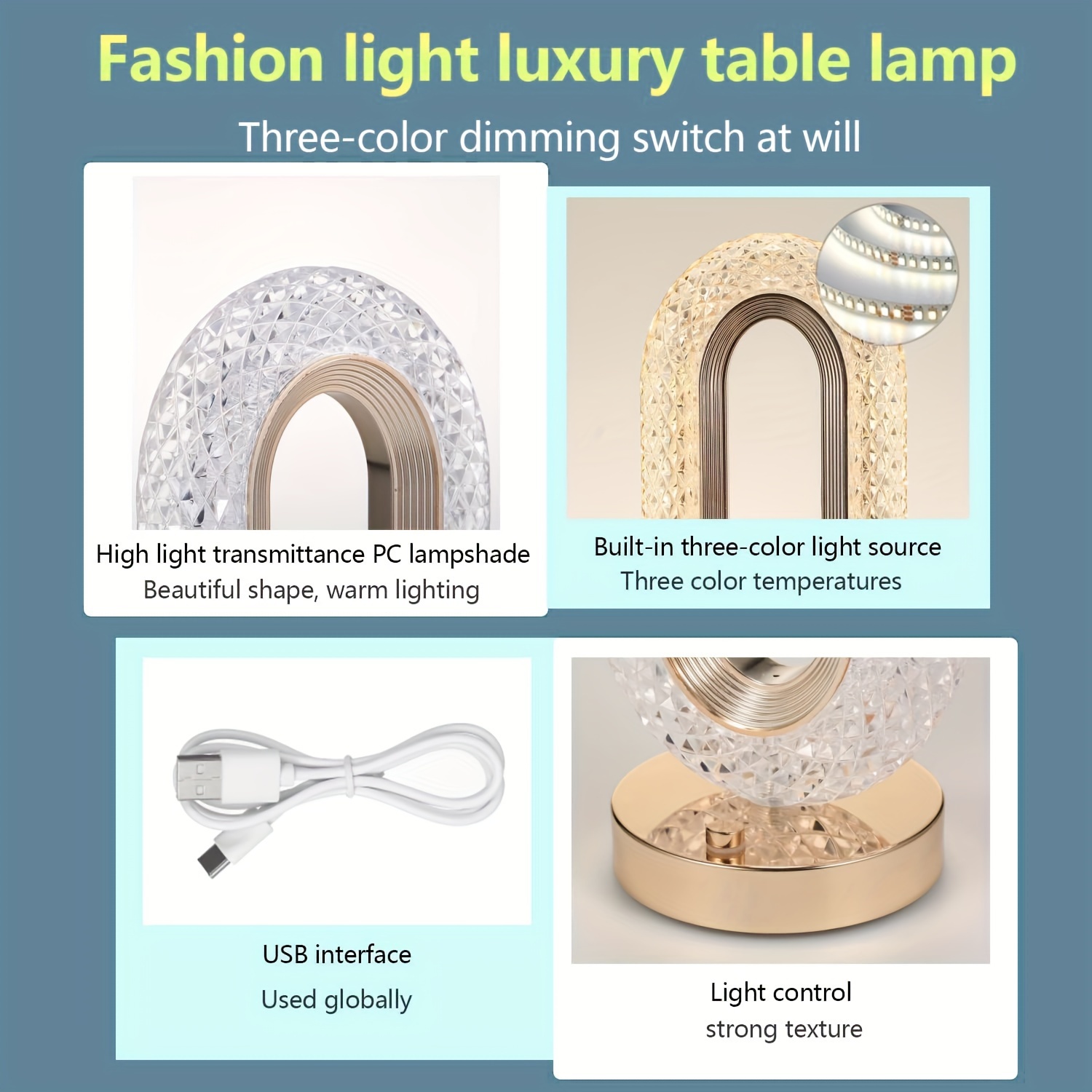 1pc luxury oval crystal table lamp mini usb charging lamp for office round table lamp for bedside nightlight decoration in bedroom study reading room and living room details 4