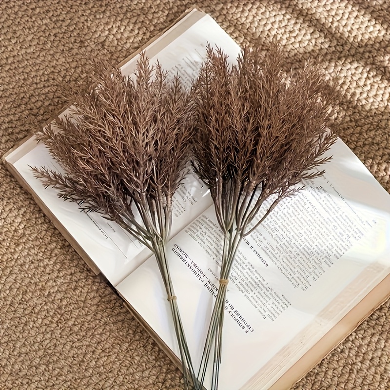 12pcs, Artificial Flowers, Faux Realistic Fine Frost Mist Bouquet, Brown