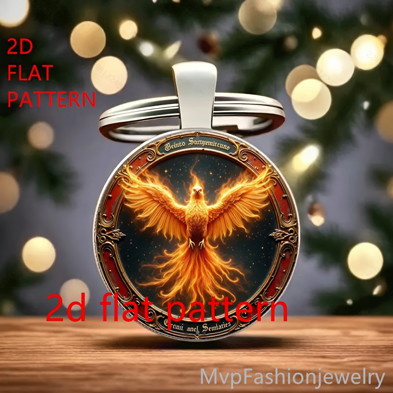 TEMU 1pc 2d Flat Round-phoenix Themed Keychain | Elegant Alloy, Suitable For Men And Women, Car/bag Key Decoration, Christmas And Anniversary Gift,
