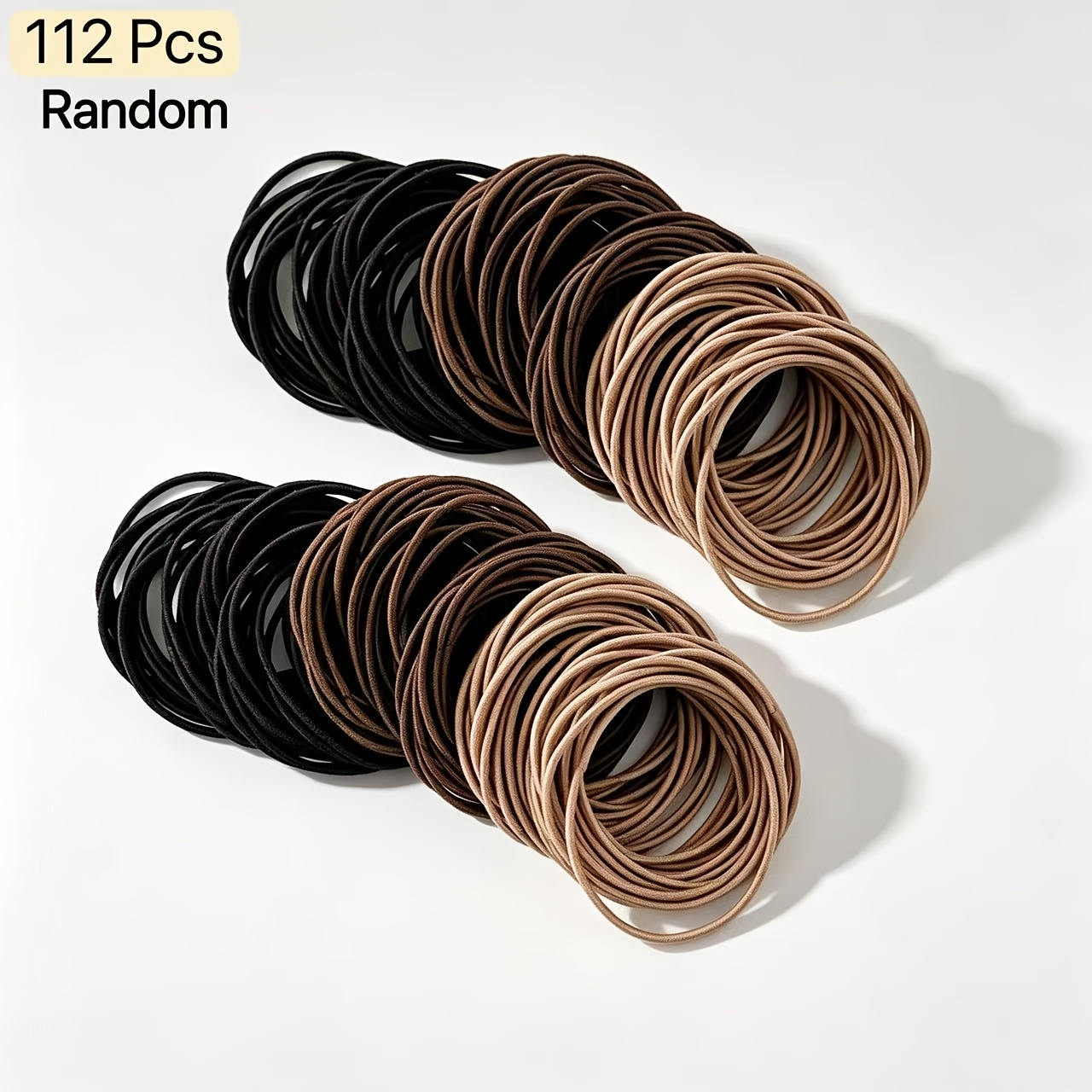 TEMU 112pcs Random Brown- Basic Multicolored Thin Hair Ties Set, Comfortable Scalp-friendly Durable Hair Bands, Suitable For Braiding And Updos,