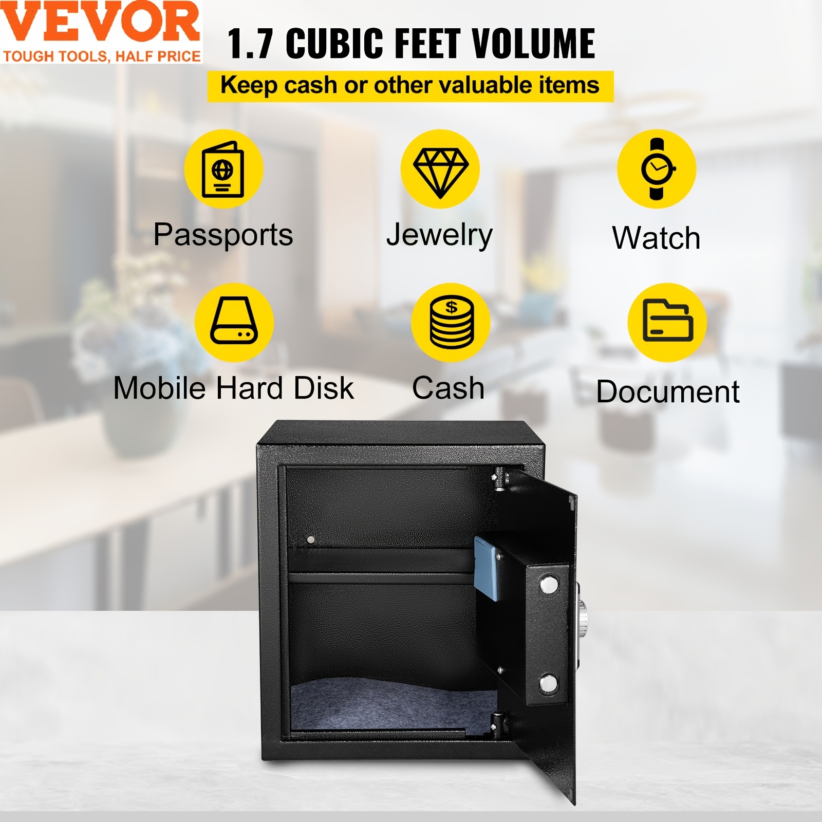 

Vevor 1.7 Cu.ft Safe Box For Money W/ 2 Keys & Digital Keypad, Q235 Box For Storing Cash, Jewelry, Pistols, Documents In & Hotel