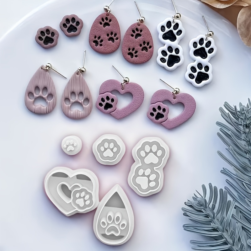 TEMU Juego de 5 piezas de cortadores y moldes de arcilla de pata de perro mini, adecuados para hacer joyas con arcilla , moldes para aretes de