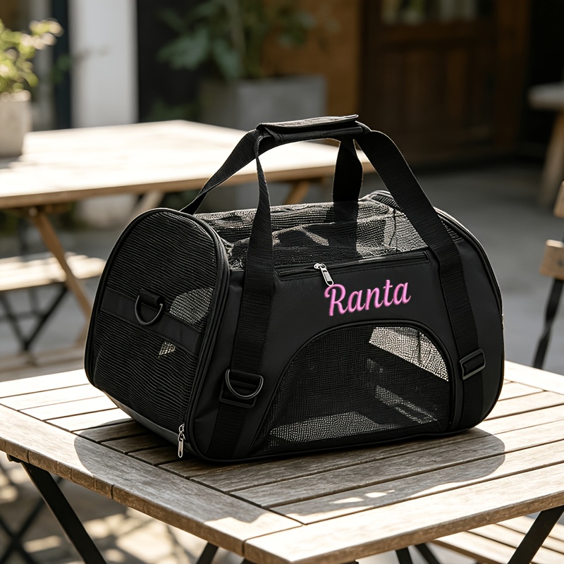 TEMU Sac pour animal de compagnie personnalisé brodé, disponible en tailles S/M avec plusieurs options de couleur. Doté d'une fenêtre en pour la