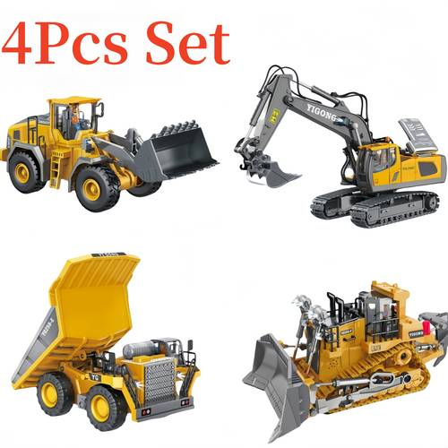 4pcs set remote vehicle set 2 4g high tech 11 channel remote control excavator dump truck bulldozer alloy plastic engineering vehicle remote control construction toy car set