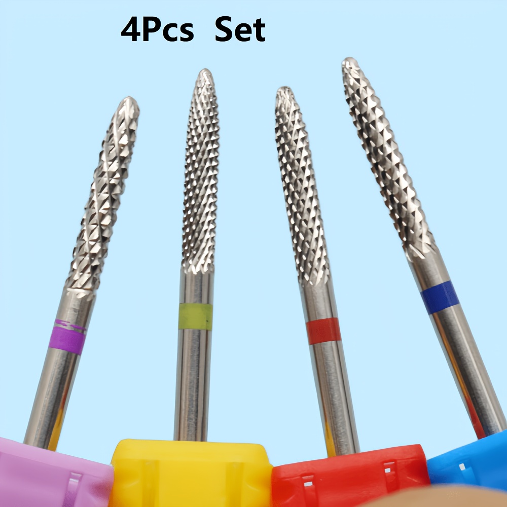 TEMU 4pcs Rocket-shaped Steel Nail Drill Bits Set, Cuticle Remover, Sharp & Durable, 2. Shank, Professional Manicure & Pedicure Nail File Bits