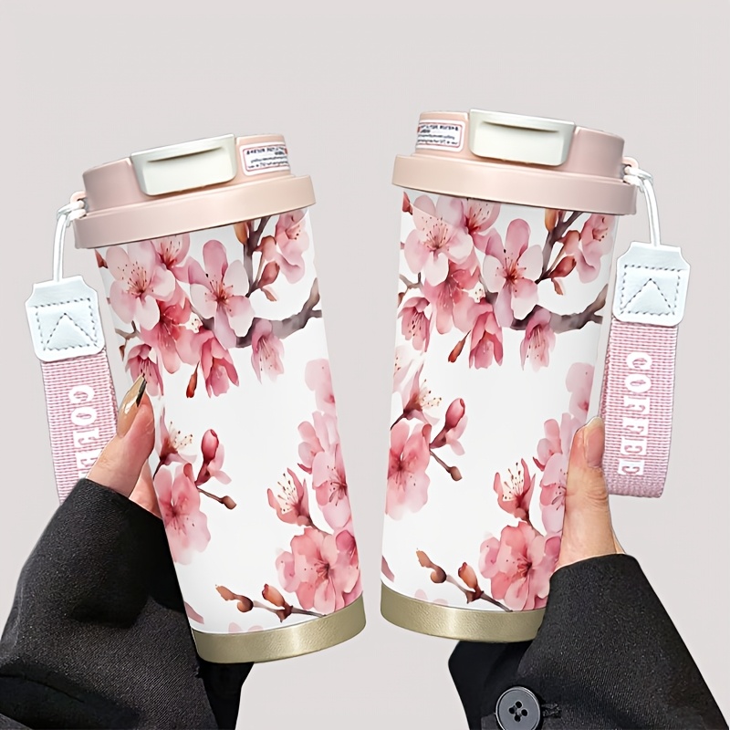 품목 사진 1개 18oz 스테인리스 스틸 텀블러, 고품질 벚꽃 테마 디자인 커피 컵, 사무실 업무, 야외 피크닉, 가정용, 여행, 파티에 이상적
