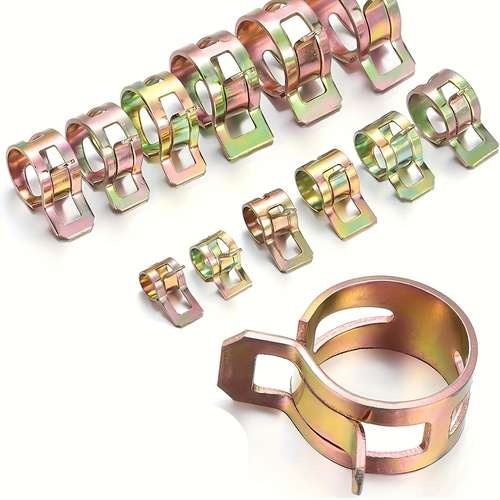 115-Piece Hose Spring Clamp Set - 6mm To 22mm - Fuel, Water, Air Line Clips - Gold Tone Steel