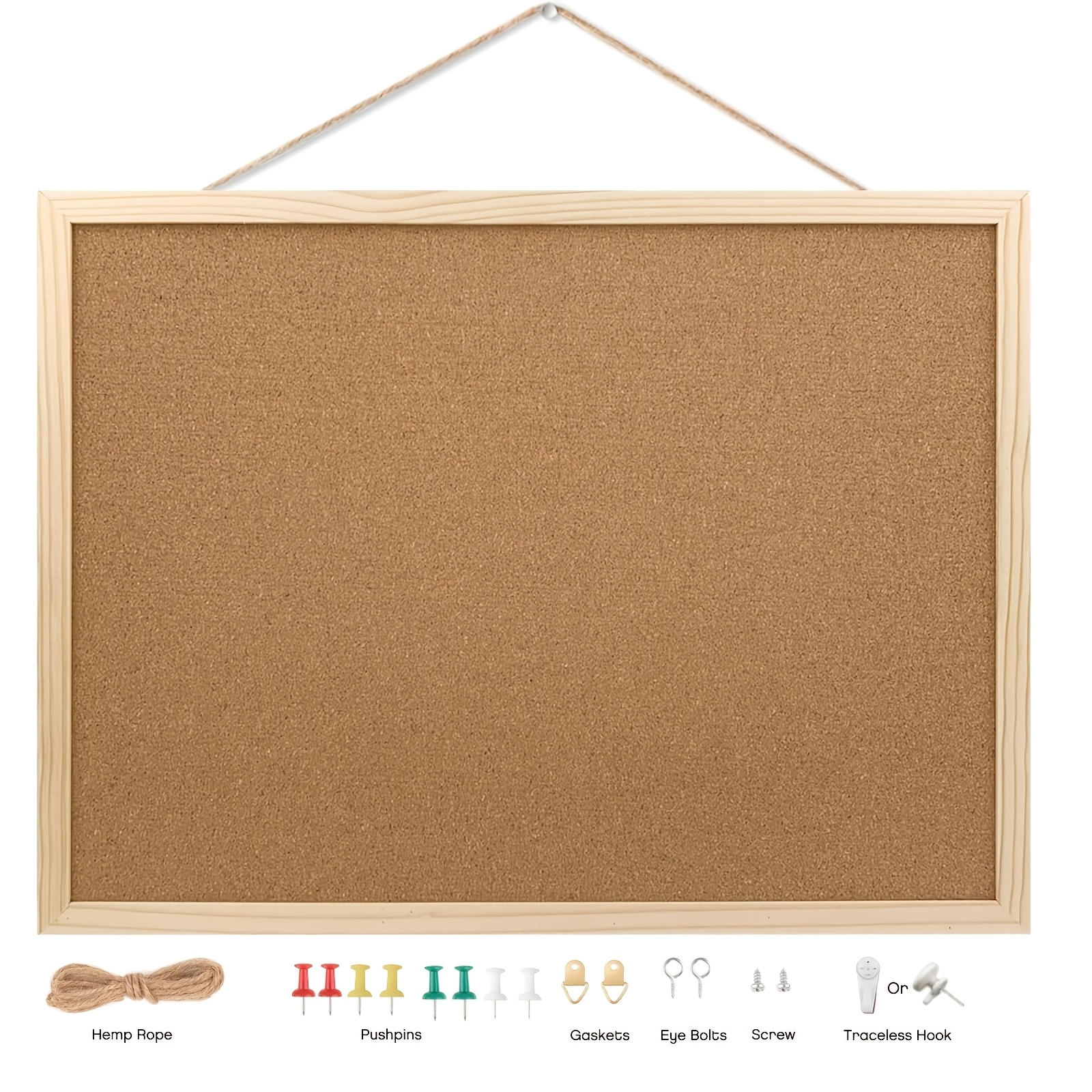 TEMU 1pc Wooden Framed Cork Board, Wall Mounted Bulletin Board, Decorative Pin Board For Home, Office And Bedroom, Ideal For Notes, Photos, Reminders