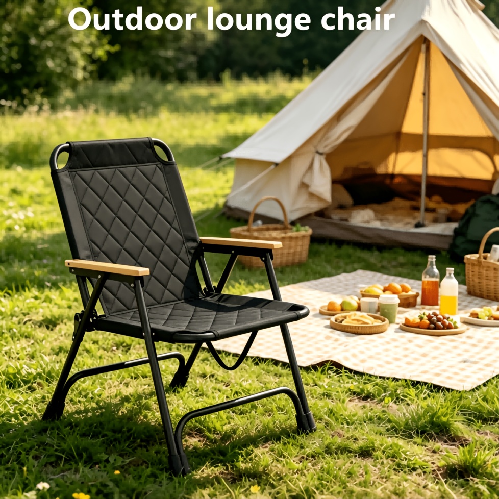 1pc Outdoor Foldable Portable Camping Chair with Armrests, Patio Folding Armchair, Beach Vacation Travel Beach Chair, Supports 300 Lbs, Suitable for Camping, Beach, Fishing, Hiking, Patio Use