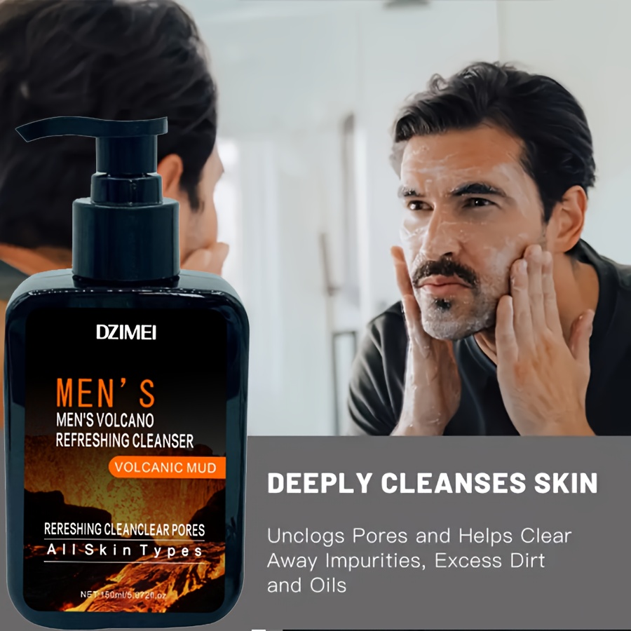 Nettoyant Visage pour Hommes en Bouteille Pressée de Boue Volcanique Noire 5905,51 Pouces, Contrôle de l'Huile, Hydratant, Rafraîchissant Longue Durée, Sans Alcool, Conçu pour Hommes, Série de Soins Beige Clair Doux, Beige Clair Uniforme, Beige Clair, Offre une Expérience de Nettoyage Agréable