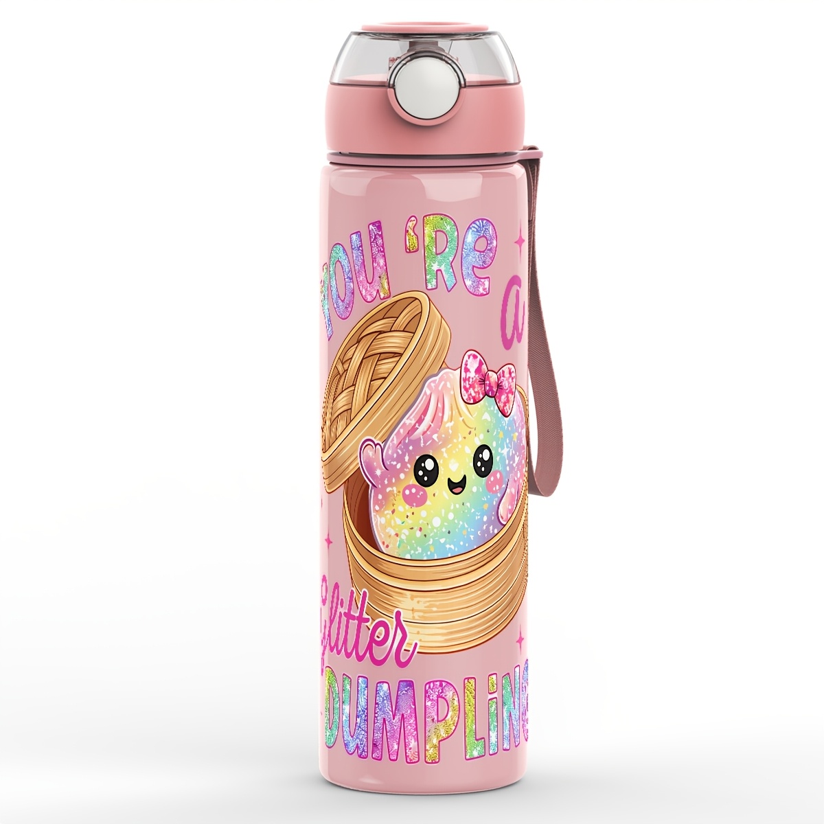TEMU Bouteille d'eau en plastique, impression sur le thème de personnages de raviolis à paillettes, 25 oz/750 ml pour -, bureau et quotidiens,