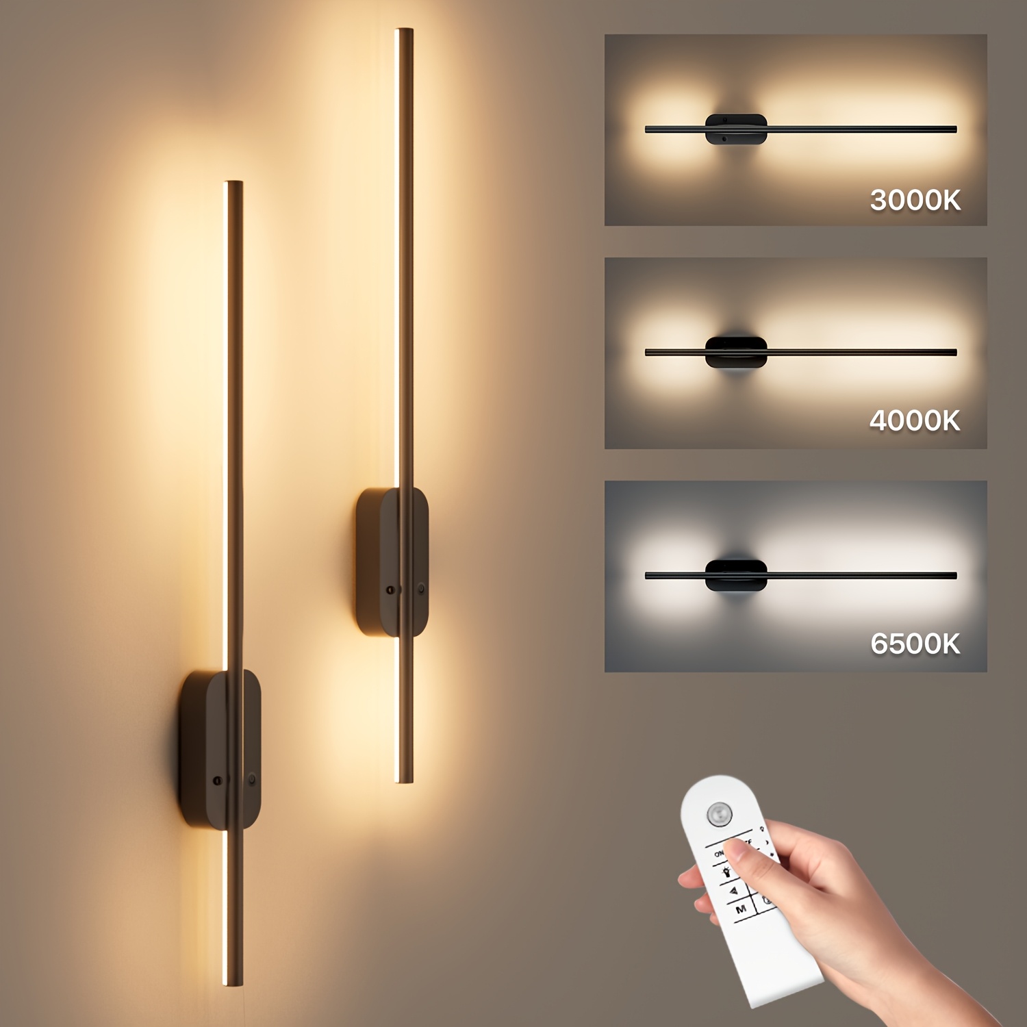 TEMU 2 Pack Rechargeable Battery Operated Wall Sconces - Dimmable Wireless Led Wall Lights With Remote Control, Black Wall Lighting For Bedroom,