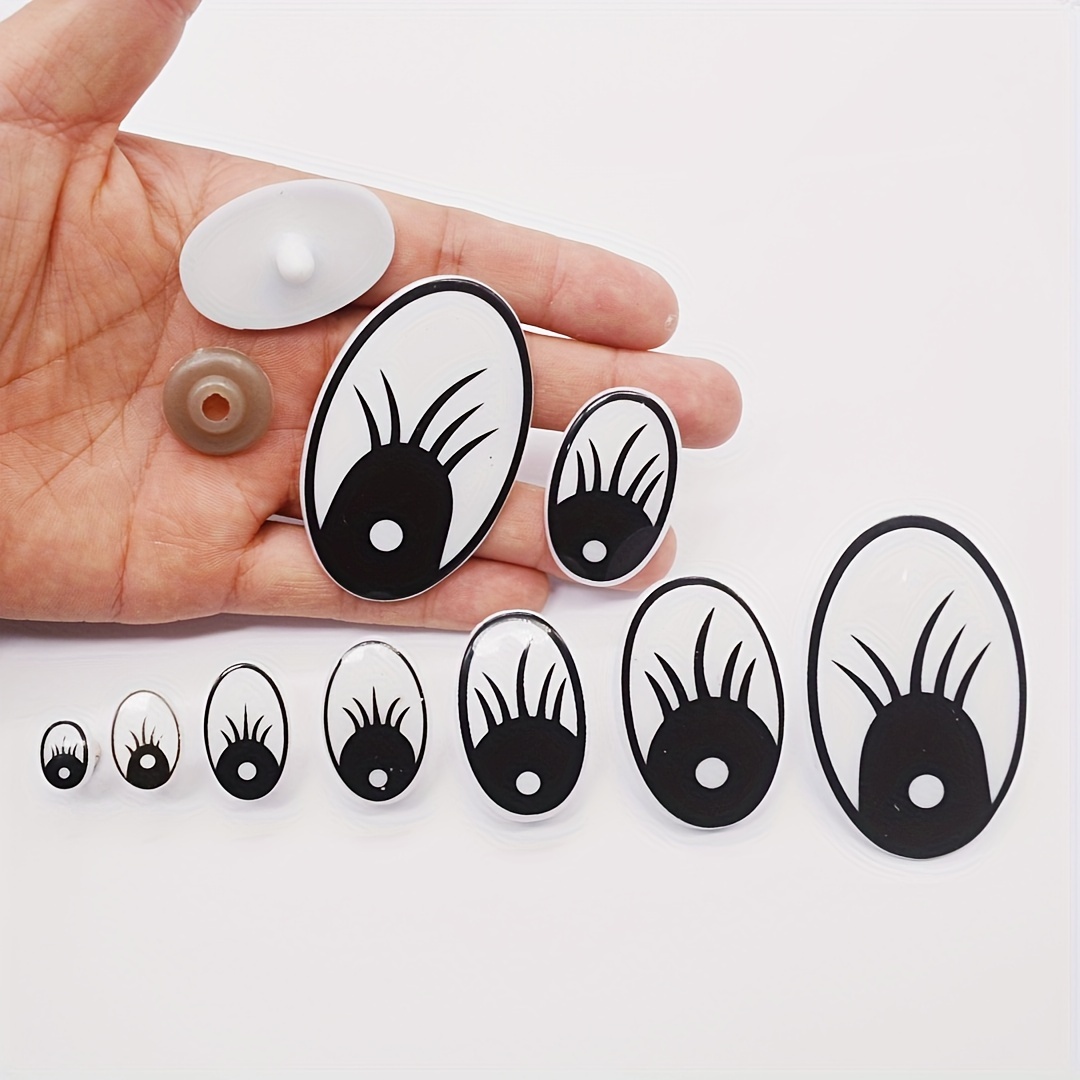 

adorable Diy" Diy Plush Dog Toy Eyes With Black & White Eyelashes - Oval Cartoon Animal Eye Beads For Crafting, Multi-size Plastic Accessories