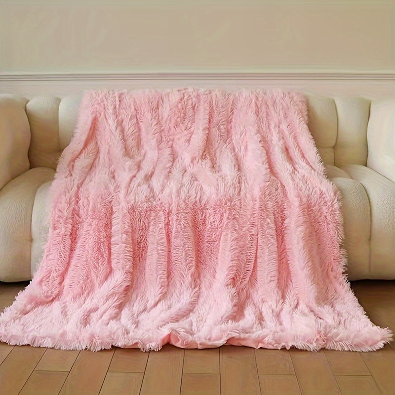 

1pc Pink Blanket Plush Blanket Throw Blanket Double-layer Sofa Blanket Bed Blanket