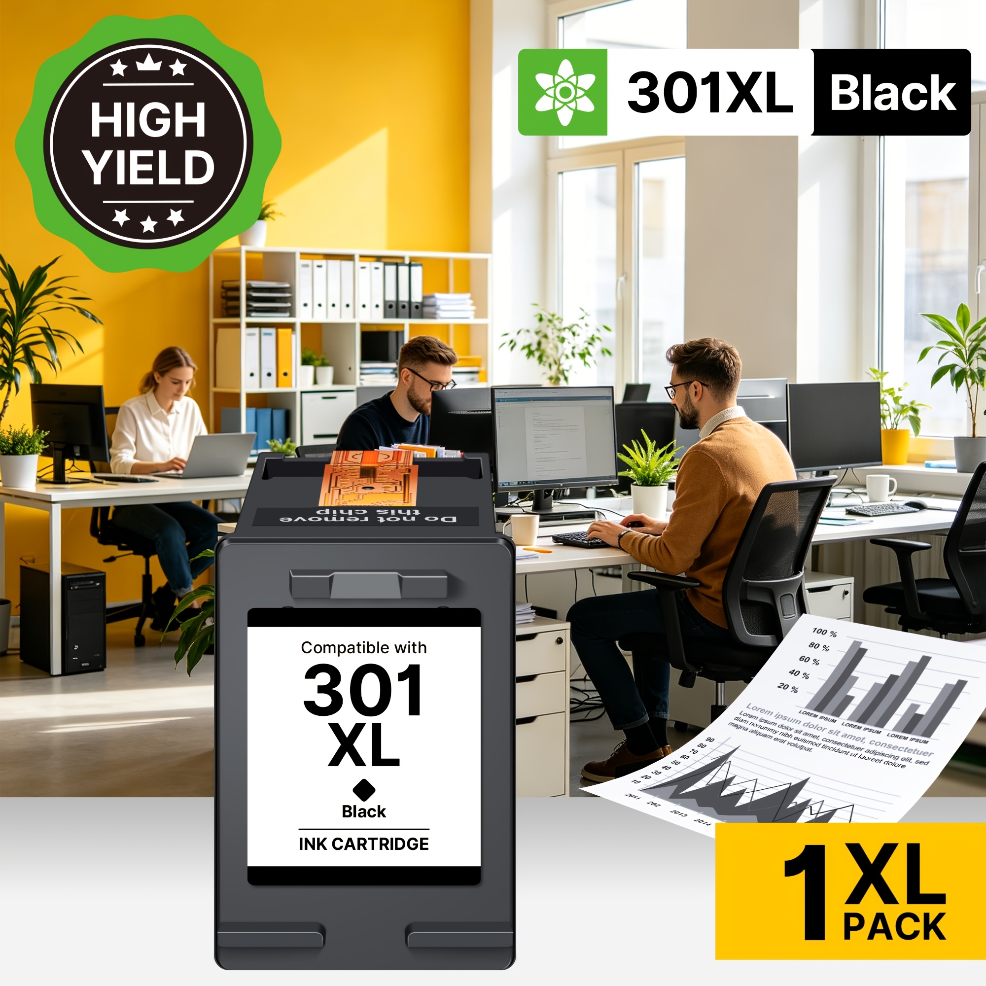 Image of 301xl Ink Cartridges Remanufactured For 301 Xl Ink Cartridges For 4500 5530 5532 Models 2540 1510 1000 1050 2050 2544 3050, And 2620 4630, 1 Black