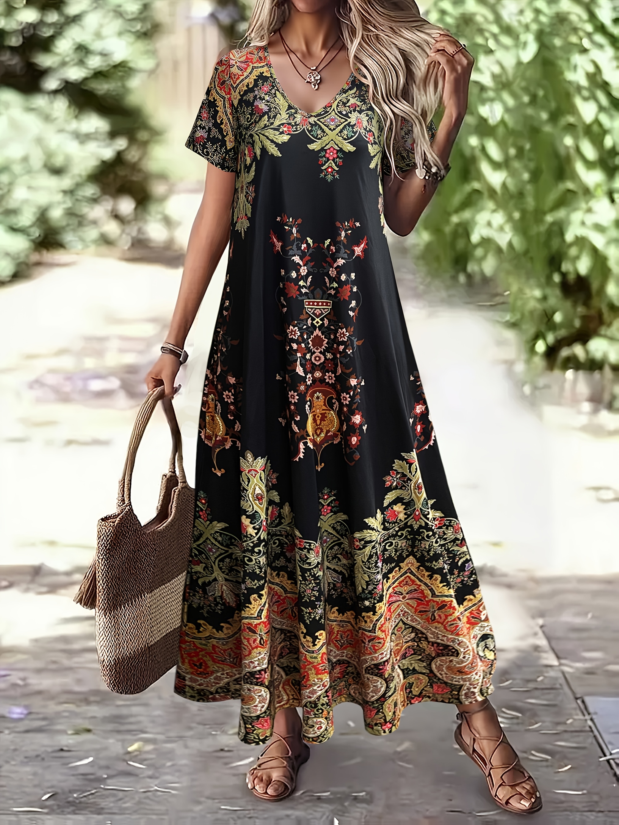 slim fit dress slacks PRETTYGARDEN Women's Summer Floral Midi Dress Cap Sleeve V Neck Ruffle main image 0