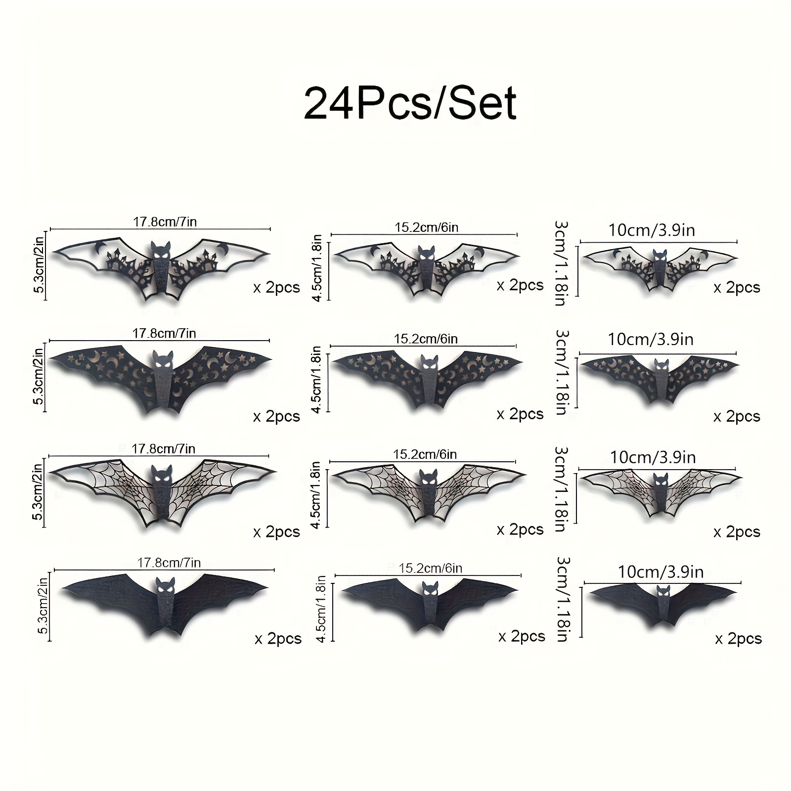 24pcs Halloween 3d Bats Decorations Hollow Out Bats Wall Decor, Paper Scary Bat Stickers Halloween Party Indoor Supplies Black Bats Wall Decals For Door Room Decor