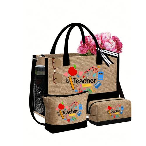 teacher specific tote bag with shoulder strap makeup bag portable tote bag with side pockets cosmetic bags fitness bags reusable shopping bags daily use for teachers travel commuting teachers gifts graduation gifts back to school