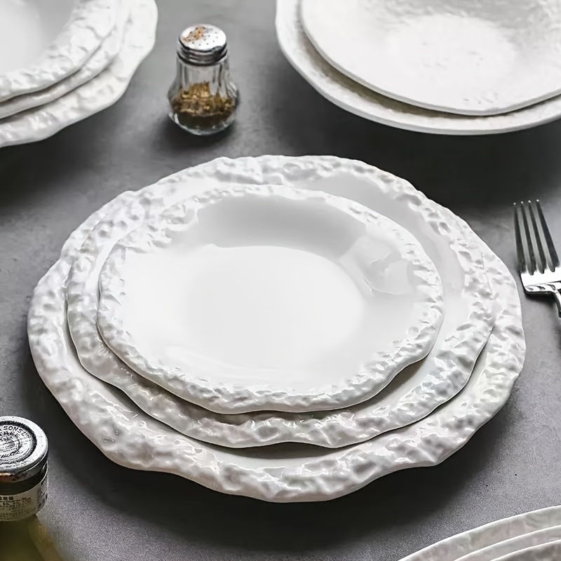 2pcs Rock-patterned Ceramic Plate Western Steak Plate, [3 Sizes to Choose From], Upgraded Version, Upgraded Salad Plate and Vegetable Plate Set, High Appearance Level Creative Tableware, Suitable for Restaurant and Home Use, Artistic Dish Tableware