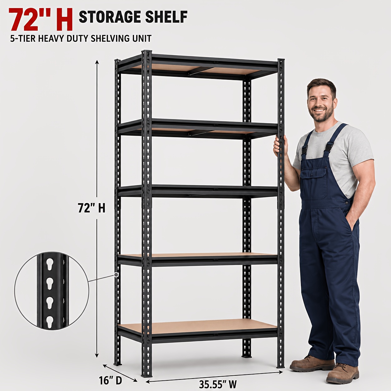 TEMU 5-tier Storage Rack, Heavy Duty Metal Shelving Unit With Wood-style Boards, Space-saving Organizer For Laundry Room, Pantry, Basement, Garage &