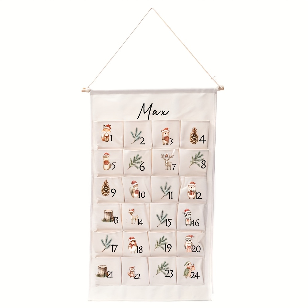 TEMU Personalized Custom Name Forest Woodland Animals Christmas Holiday Countdown Advent Calendar Gift Bags Merry Xmas Eve Stocking Wall Home Door