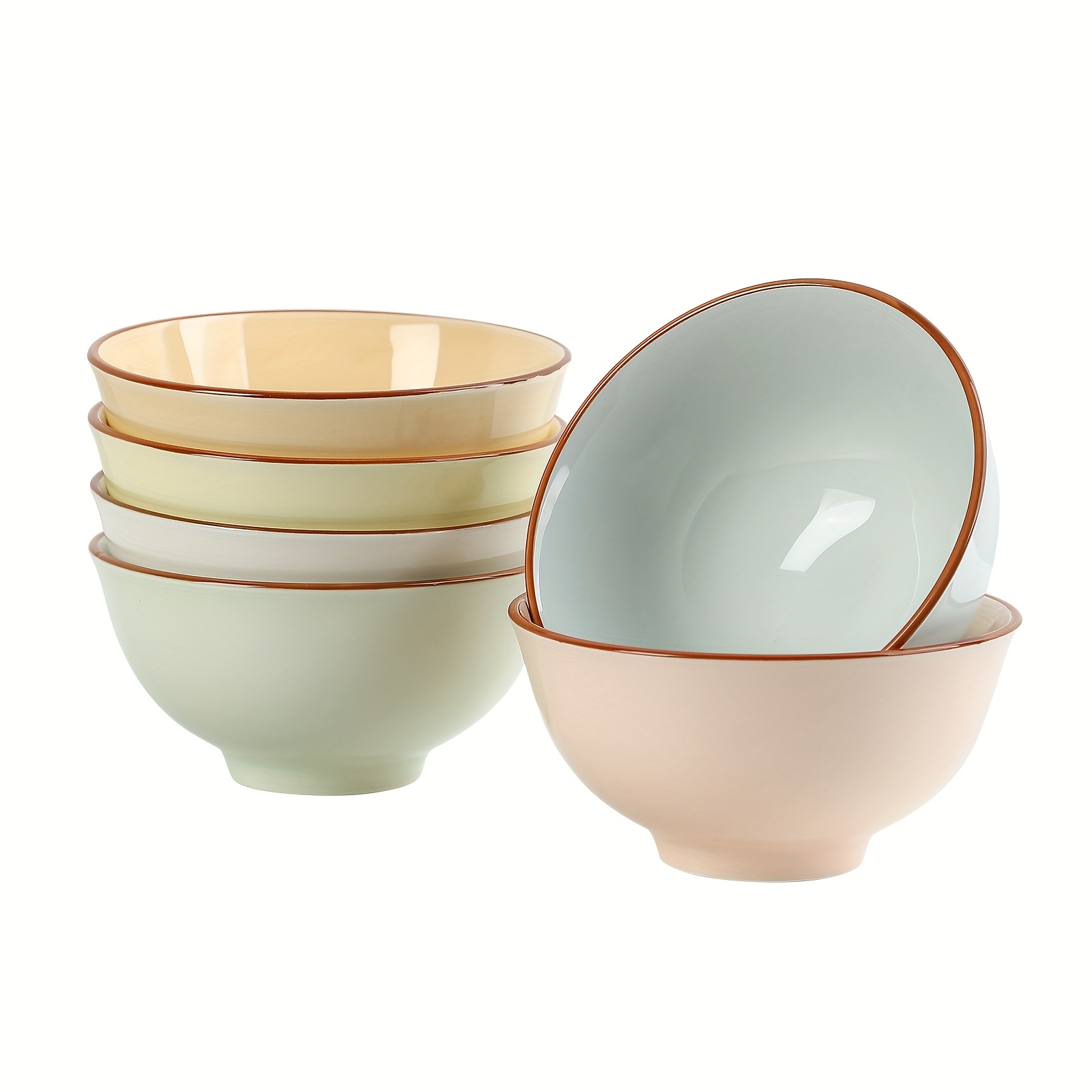 Image of 6pcs Ceramic Cereal Bowls - Porcelain Soup Bowls With Candy Hue - 6.25 Inch Ideal For Salad, Oatmeal, Ramen, Noodle - Microwave And Dishwasher Safe