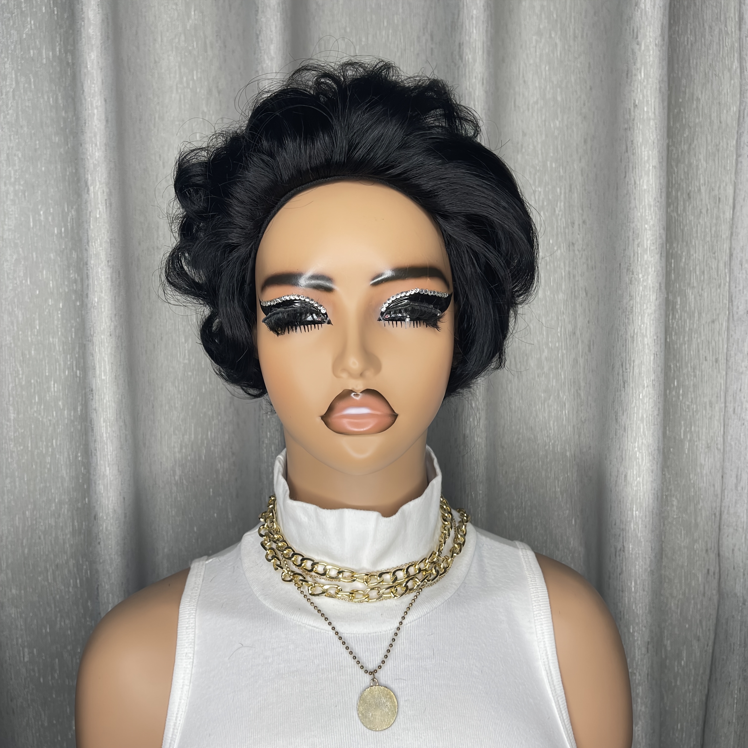 TEMU Perruque courte noire à pour femmes, coupe , perruques en cheveux humains naturels colle, perruque bouclée brésilienne légère et respirante pour