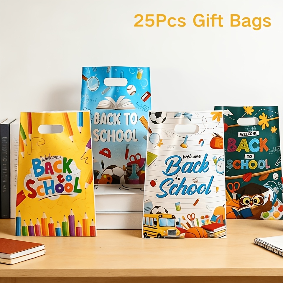 TEMU 25 pezzi di borse in plastica a tema a scuola, adatte per decorazioni per feste scolastiche e confezioni regalo per studenti. una scelta per e