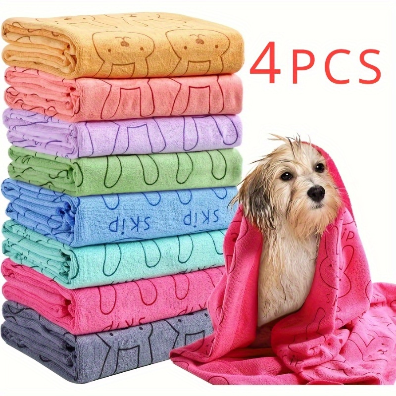 

4-piece Suit Of Random Color Microfiber Dog Bath Towel-quick-dry, Soft And , Suitable For Small To Large Dog Breeds