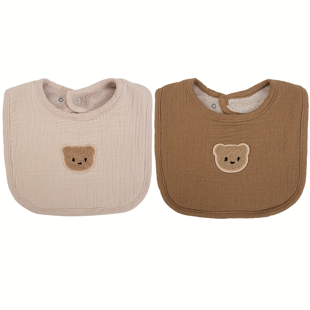 Image of 2pcs Cute Baby Bibs - Adjustable Metal Snap, Absorbent, Thick Polyester Feeding Aprons For Boys And Girls, U-shaped Neck Design, Hand Washable, Feeding Apron | Design | Adjustable Strap, Bibs For Baby