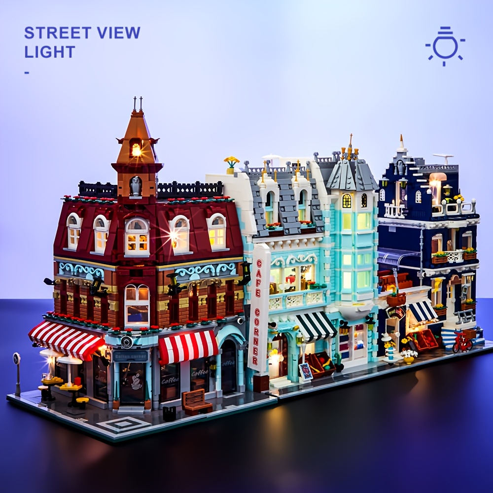 

1set Blueyak Modular Architecture Building Blocks, 3-level Coffee Shop Model With Led Lights, Creative Moc Construction Toy For Adults, Abs Material