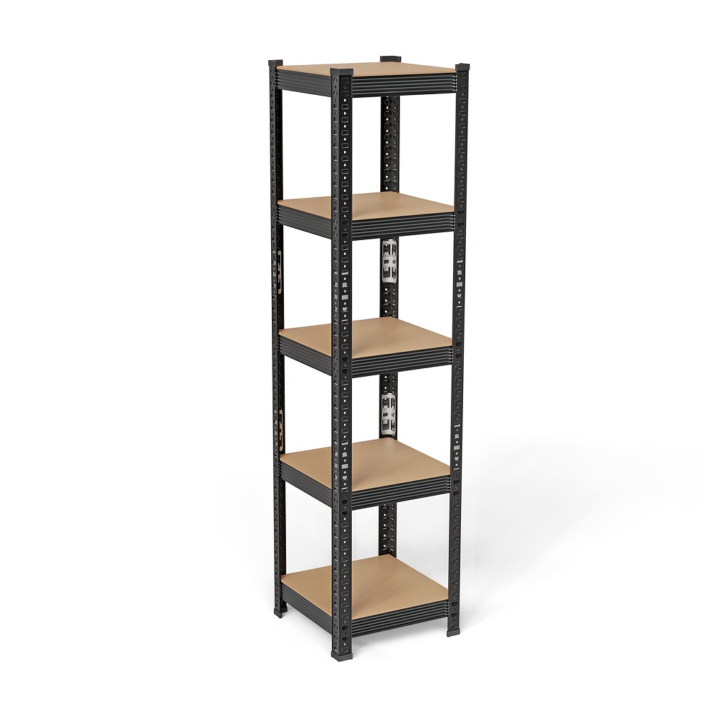TEMU Metal Shelving Unit, Five-tiered Design, Ideal For Kitchen And Bathroom Use, Dimensions 37x37x150cm, In Black Color, Utility Racks