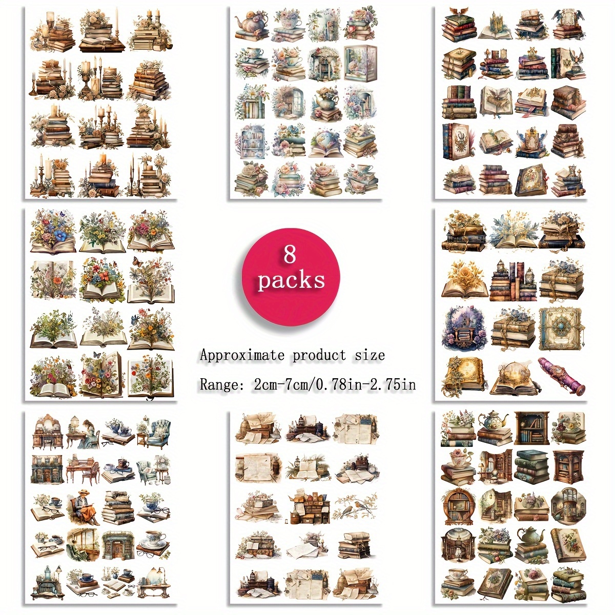 TEMU 8 Packs Of Retro Book Series Stickers, Stickers, Hand Account Stickers, Garbage Diary Supplies, Photo Albums, Diary Stickers, Garbage Diary