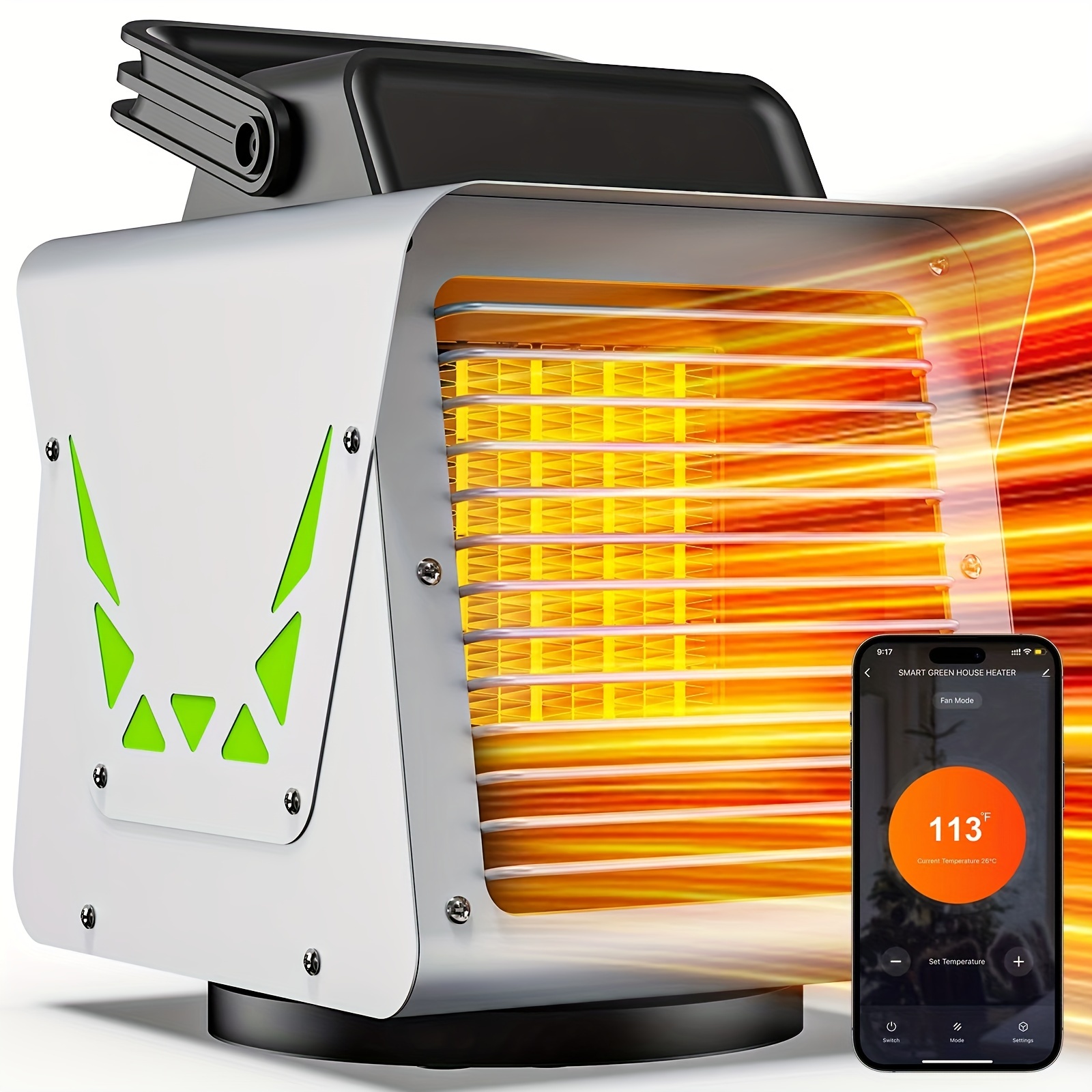 TEMU Greenhouse Heater 1500w, 2 : High Heat/blowing, Greenhouse Heater With Thermostat Remote Control, Intelligent Electric Heater, Portable Outdoor