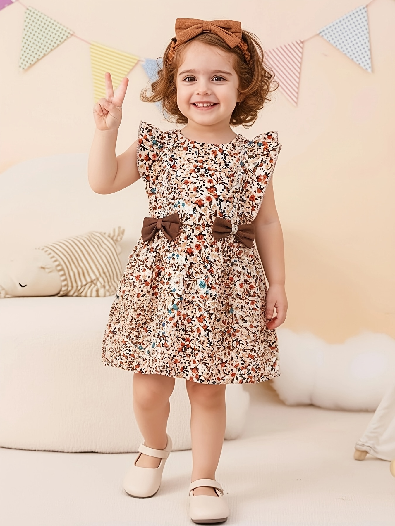 girls brown floral dress Girls Dress Tocoto Vintage Midi Long Flower Print 4 / Dark Green