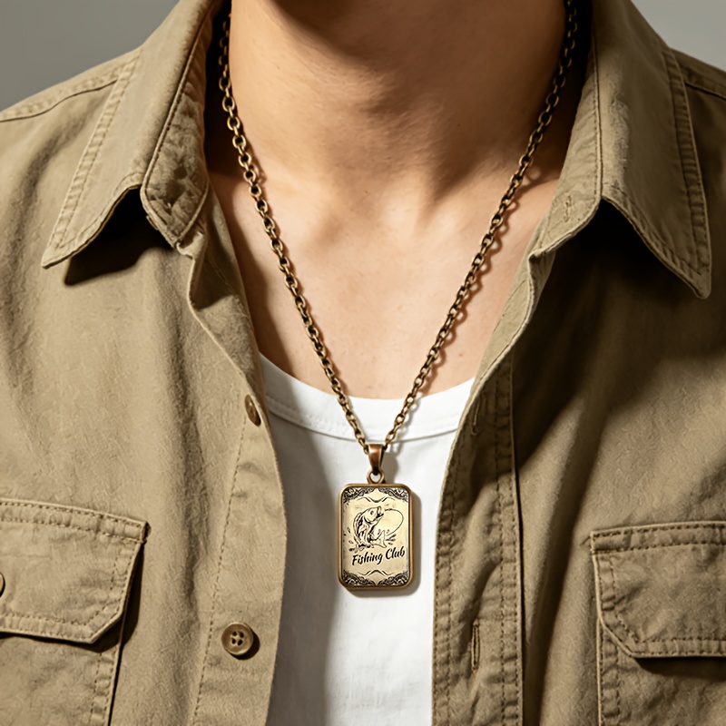 Women's Double-Sided Square Glass Tag Necklace