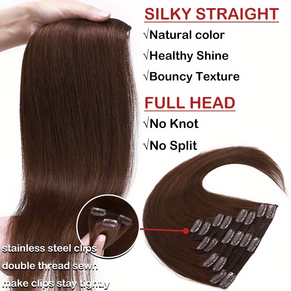 straight clip in hair extensions 100 real human hair 8pcs 18 clips 16 24 inch invisible   real human hair extensions clip ins use for wedding party birthday cosplay can dye wash   to add volumn details 3