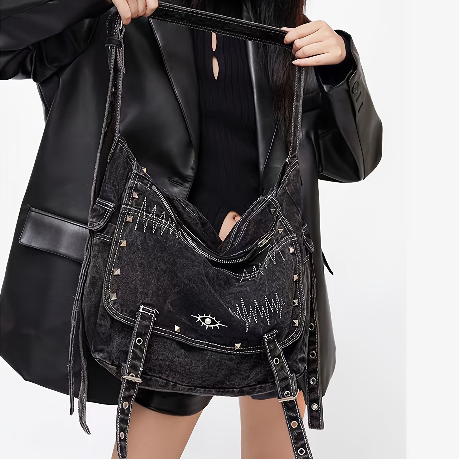 vintage black crossbody bag y2k punk style studs - Temu Canada