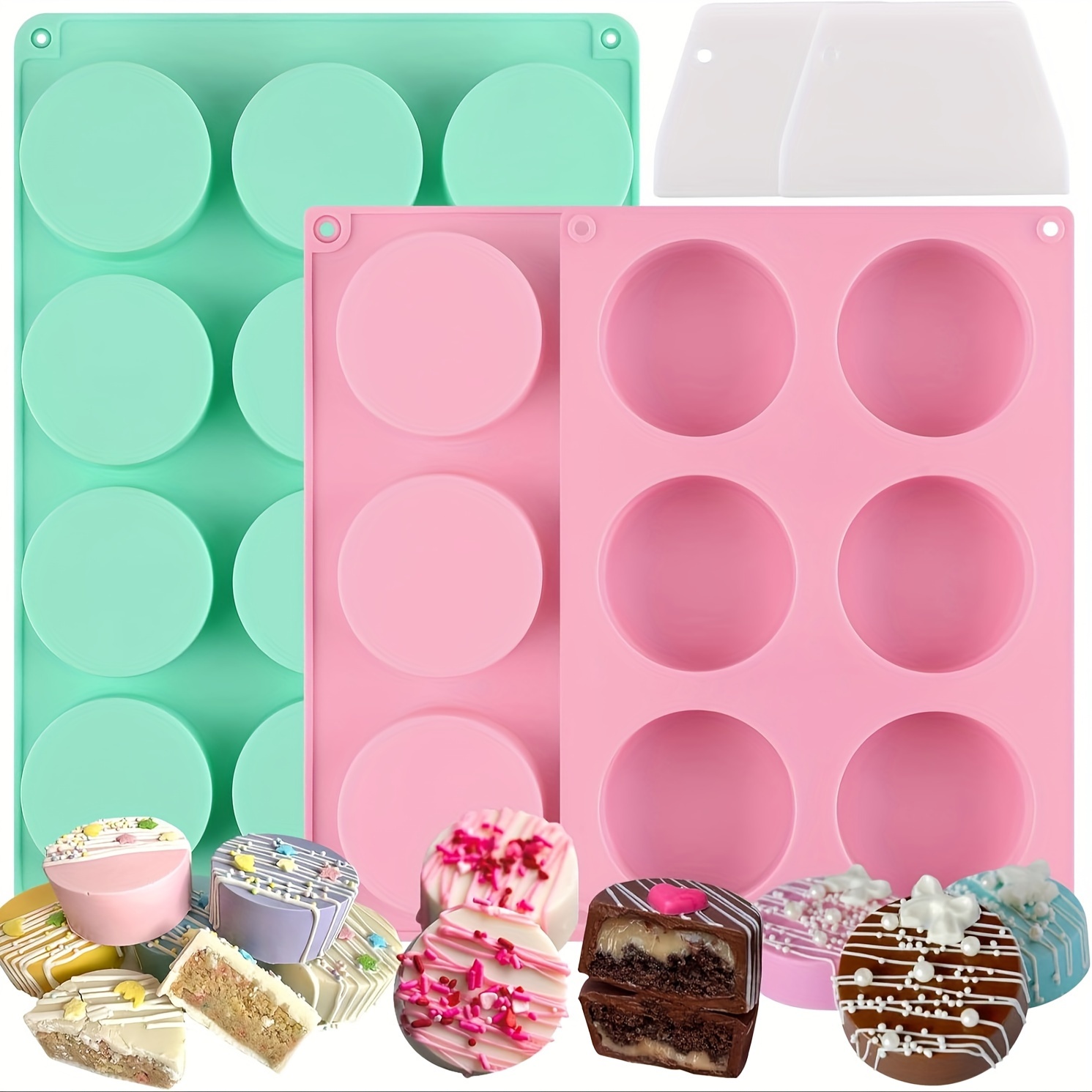 

5pcs-cake Mold Set 2 Different Sizes, 3 Pack Cake Mold With 2 Scraper, Molds For Chocolate Covered, Diy Cake Cores