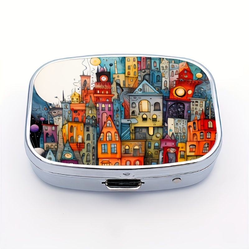 Image of 1pc 2 Grid Metal Medicine Box - Portable Decorative Medicine Box, Suitable For Travel And Wallet - Unique Vitamin Box, Perfect Christmas Gift -2 Inches