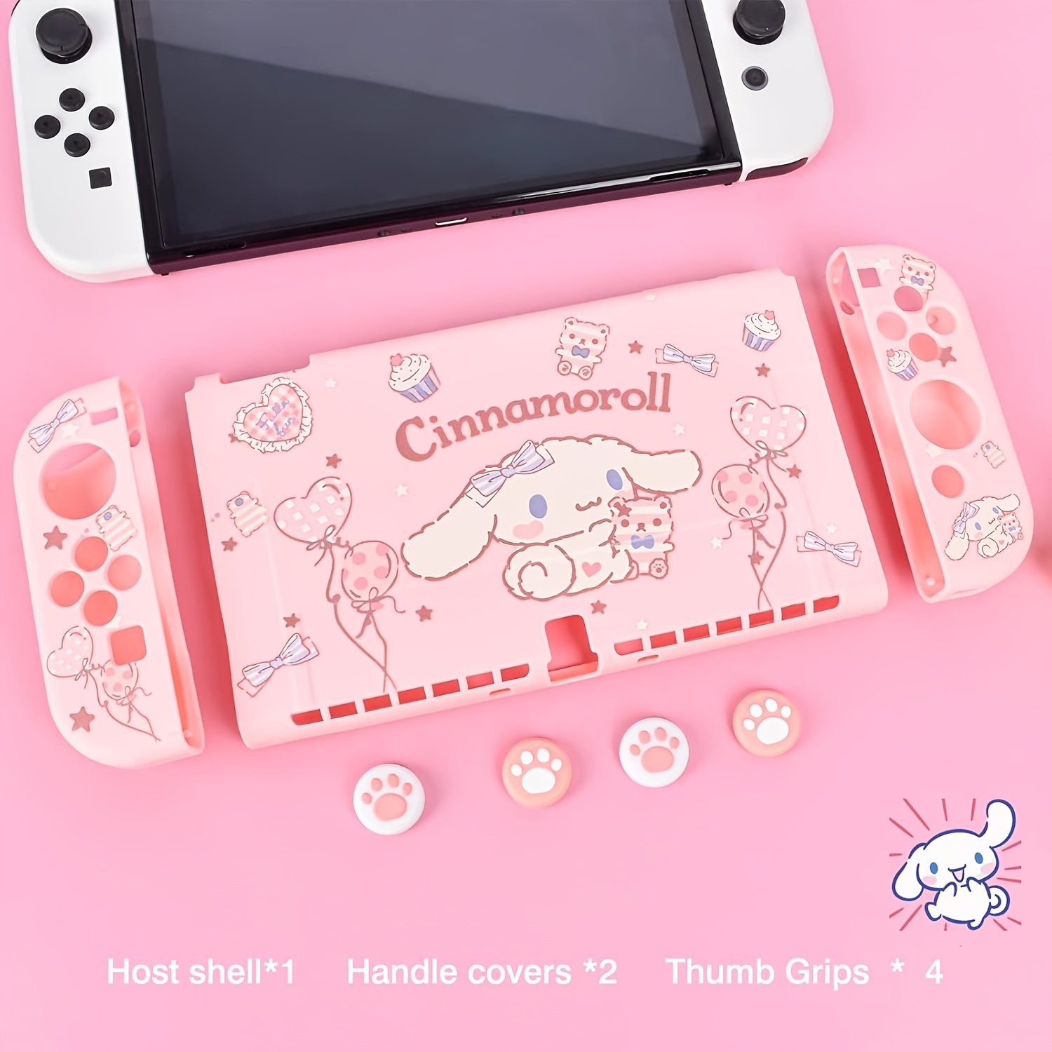 

For Cinnamoroll Switch Oled Ns Protective Case Silicone Soft Cover Shockproof Joy Con Shell With 4pcs Thumb Grips Caps