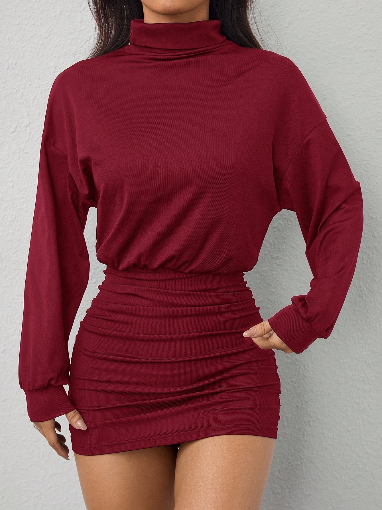elegant high neck fit dress short wrinkle sleeve - Temu Cyprus